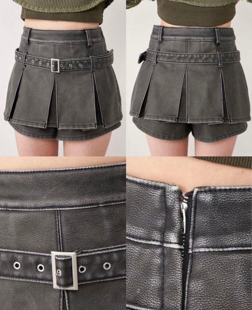 アンティークレザープリーツショートパンツ S ブラック　Darich