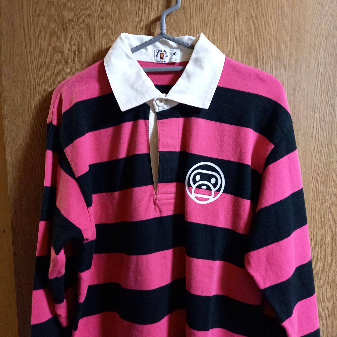BABY MILOラガーシャツ M ピンクと黒のストライプ