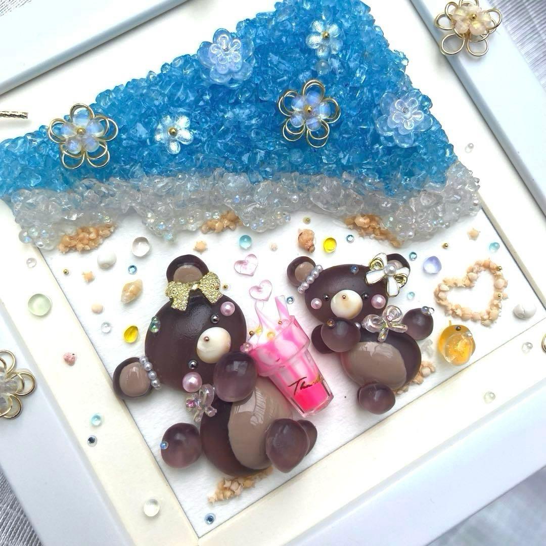 ♡親子くまさんビーチコーミング休憩中♡シーグラスアート 夏 海