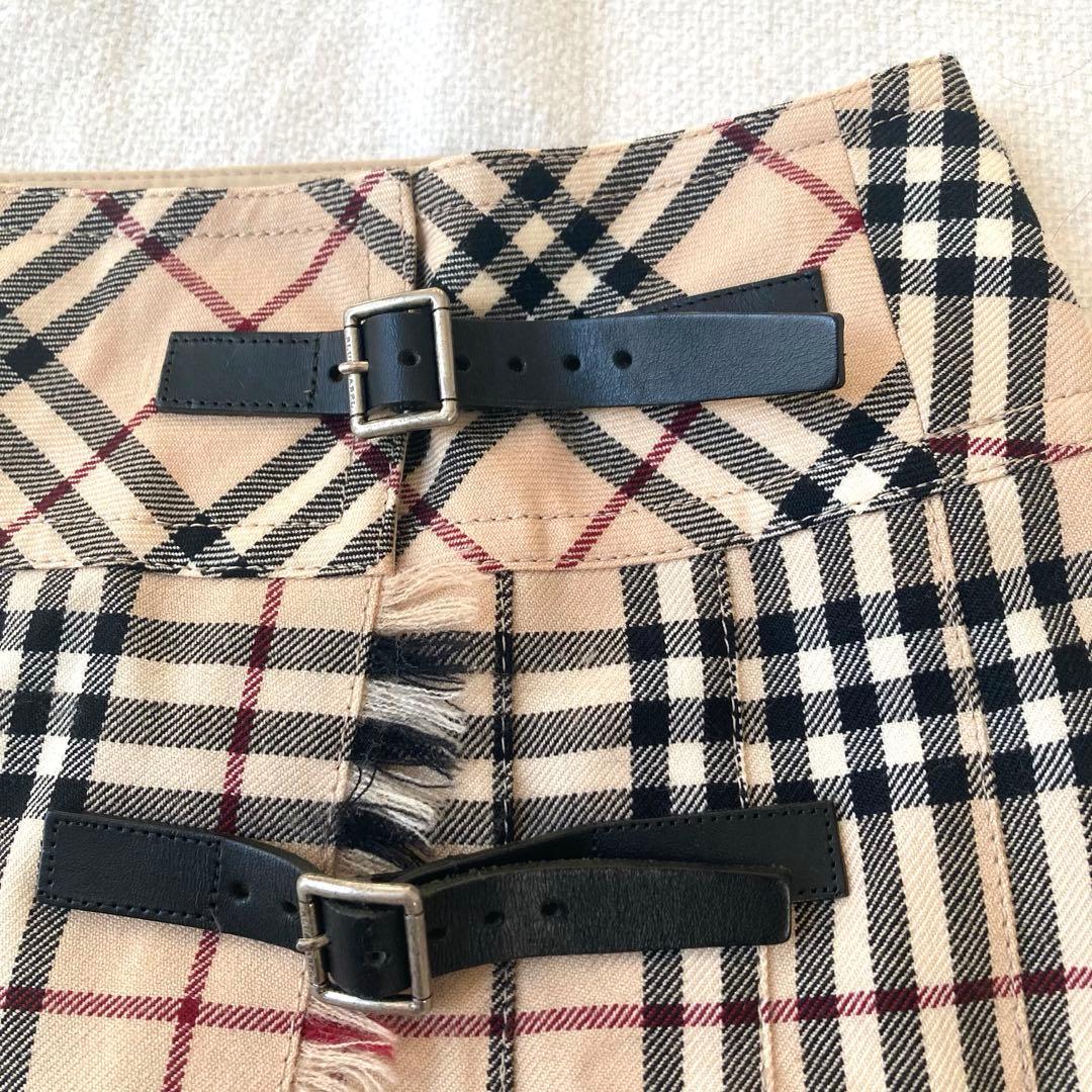 バーバリーブルーレーベル　プリーツスカート　ノバチェック　ベルト　フリンジ　38