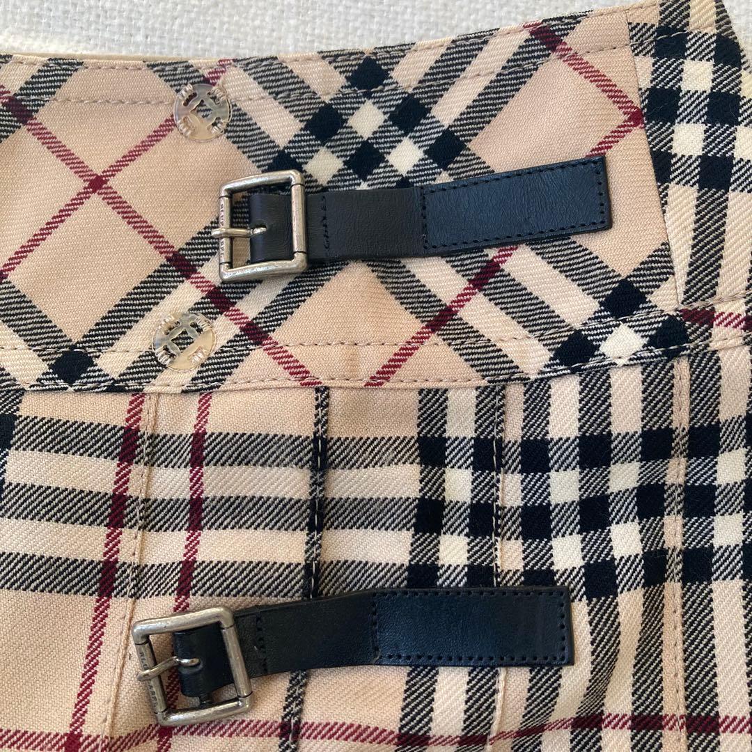 バーバリーブルーレーベル　プリーツスカート　ノバチェック　ベルト　フリンジ　38