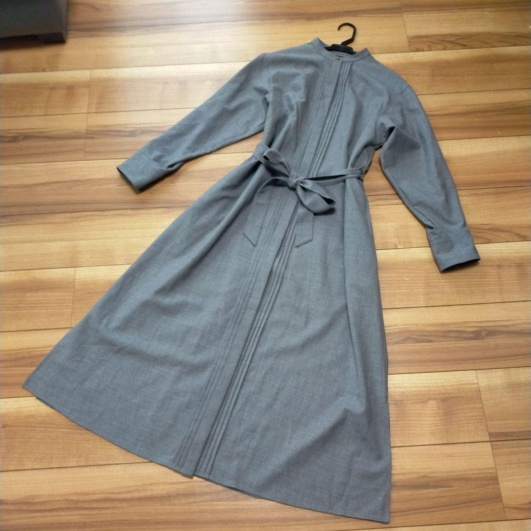 23区 ウールストレッチツイル シャツワンピース グレー