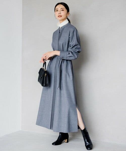 23区 ウールストレッチツイル シャツワンピース グレー
