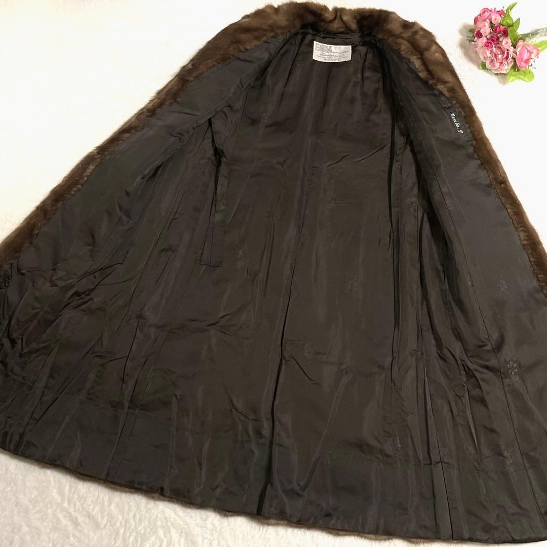 着丈113cm デミバフミンク ロング ファーコート 本毛皮 ブラウン M〜L