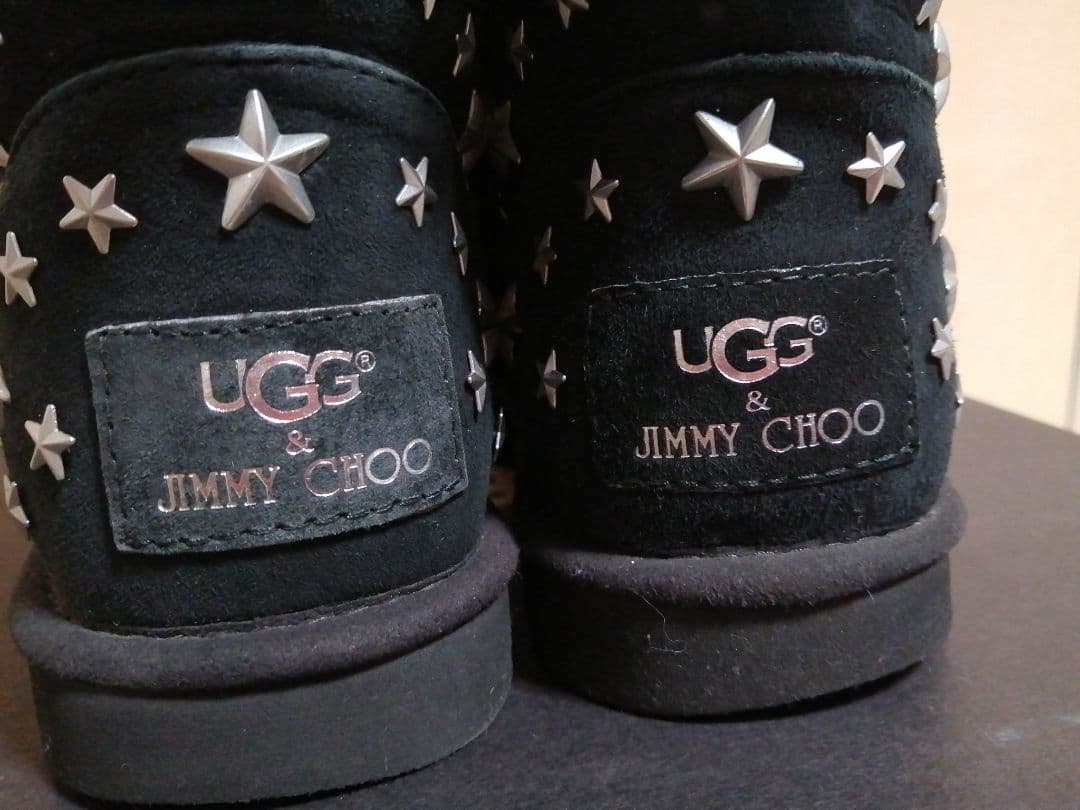 UGG×JIMMY CHOO スタッズ加工 ブラック ムートンブーツ 23