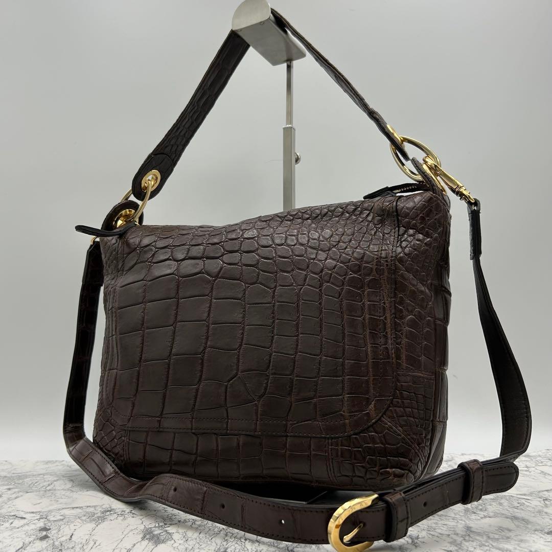 極美品✨ ボーグラン　ショルダーバッグ　2way クロコ本革　JRA