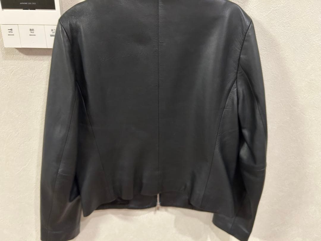 トゥモローランド　本革　ノーカラー　ライダースジャケット　羊革　黒　ダブルジップ