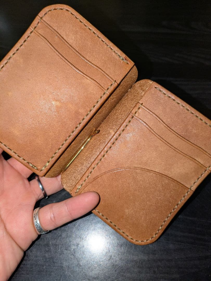 イタリアンレザー マネークリップ式 コンパクト財布 本革 総手縫い ハンドメイド