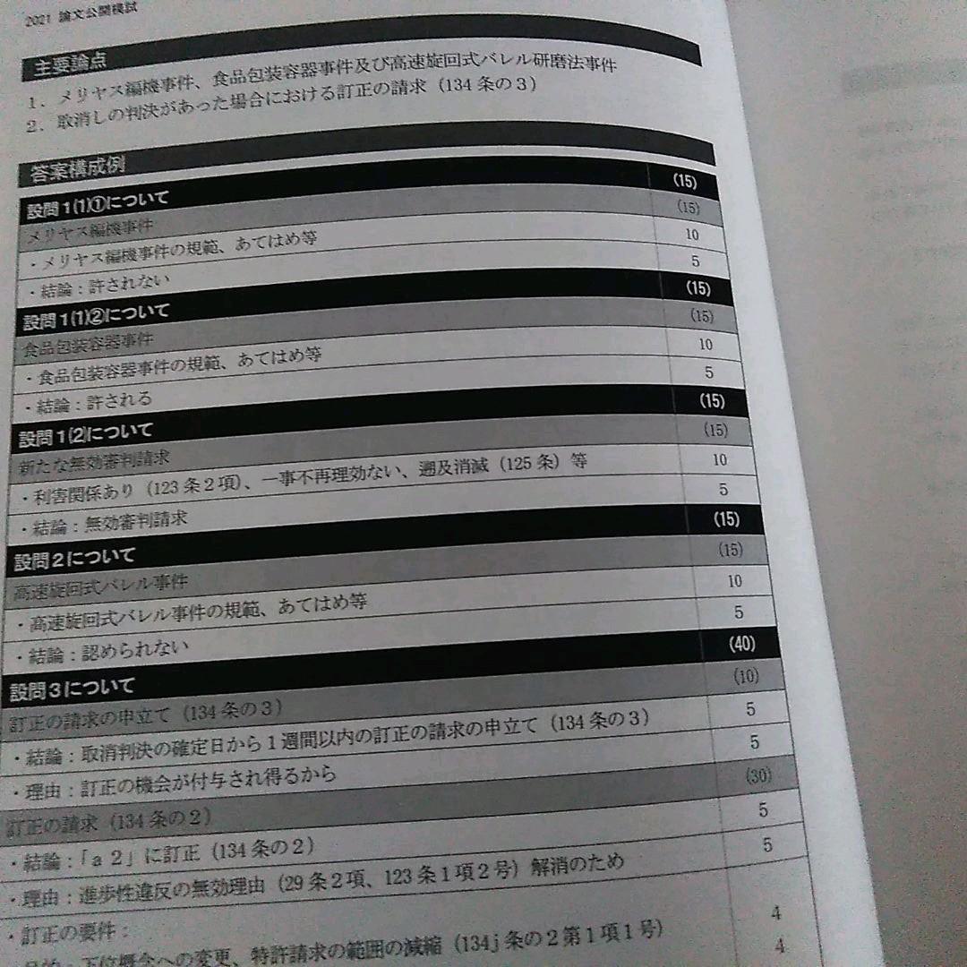 LEC 弁理士 2021 論文公開模試　後期第１回