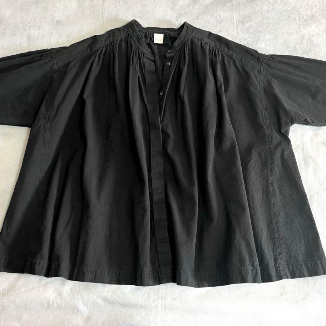 かぐれ コットンギャザースタンドカラーブラウス sizeフリー 黒