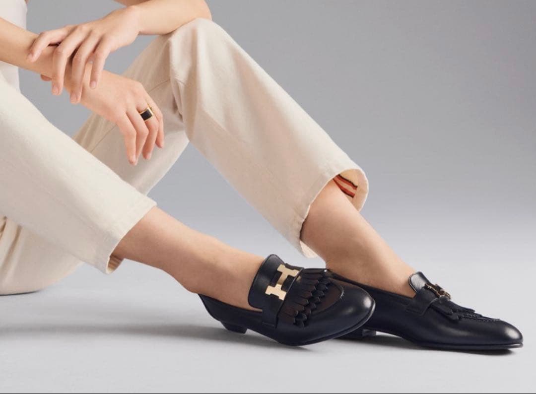 エルメス hermes 美品 モカシンロワイヤル 黒 35