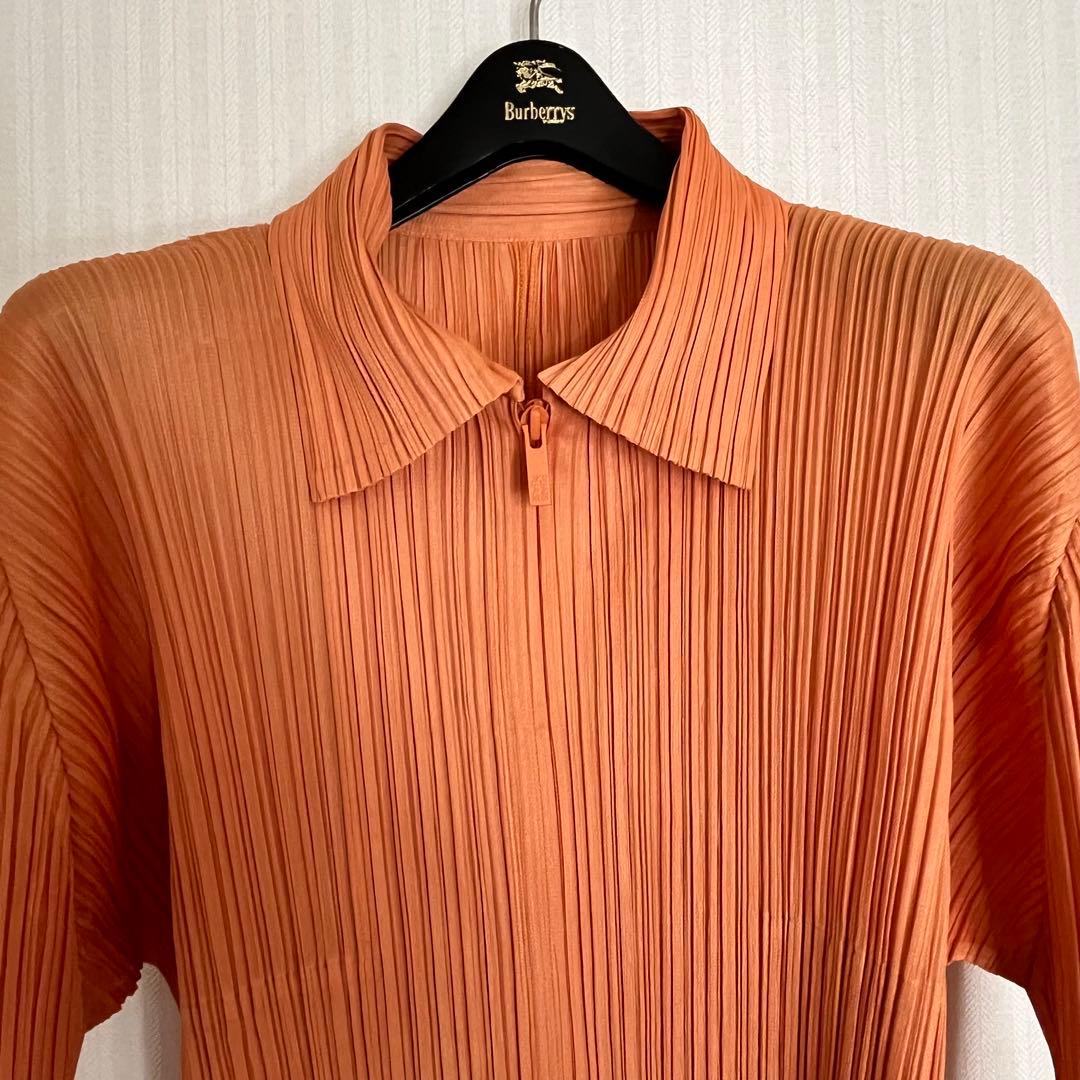 PLEATSPLEASE イッセイミヤケ ジップ式シャツ　オレンジ　3