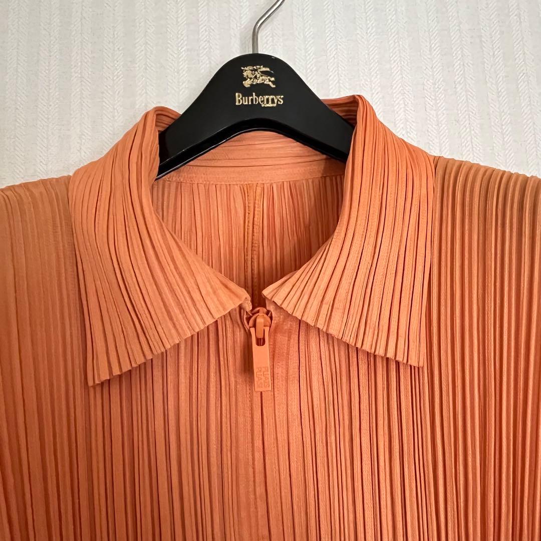 PLEATSPLEASE イッセイミヤケ ジップ式シャツ　オレンジ　3