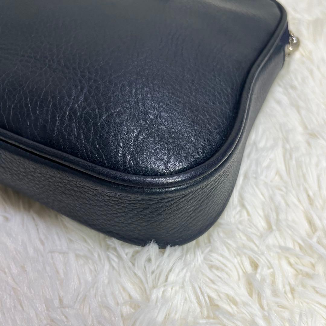 美品　アニアリ　ミニブリーフケース　セカンドバッグ　ネイビー　レザー