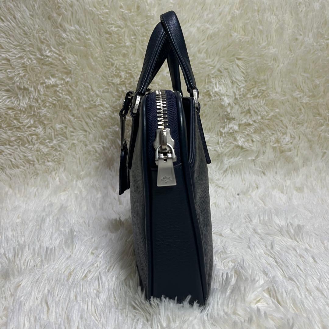 美品　アニアリ　ミニブリーフケース　セカンドバッグ　ネイビー　レザー