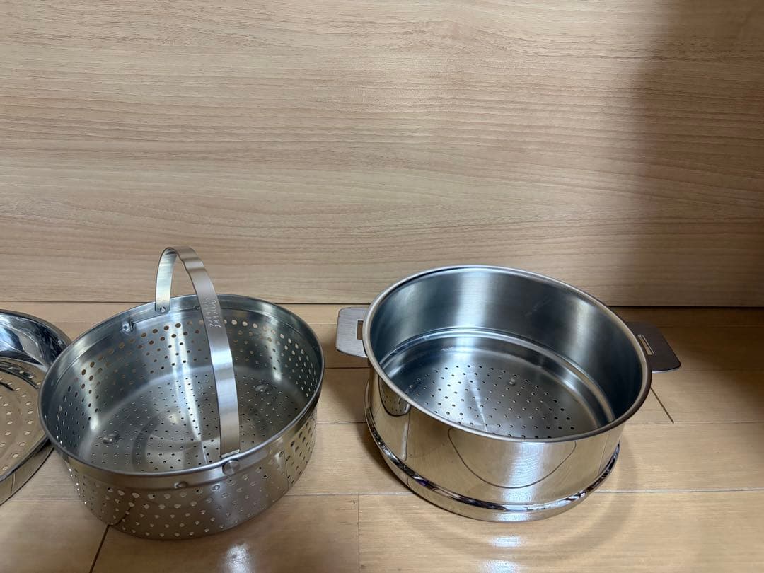 【美品/中古品】CRISTELステンレス蒸し器、ハンドルセット