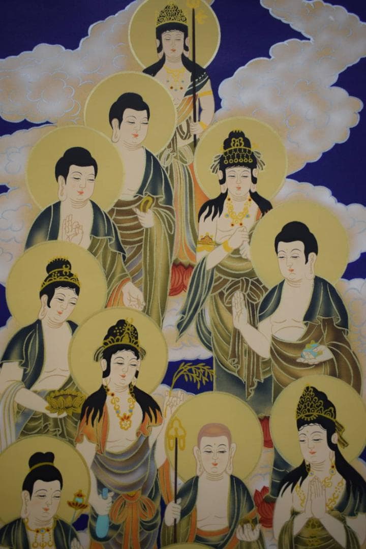 真作/片山白樹/十三佛図/不動明王/タトウ箱付/布袋屋掛軸HJ-627