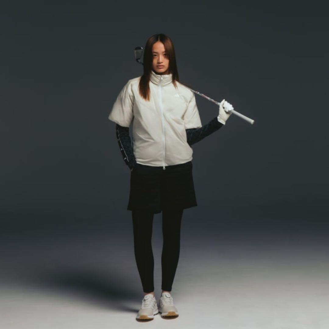 新品　2XL アディダスゴルフ　撥水 ハイネック フルジップ半袖ダウンジャケット