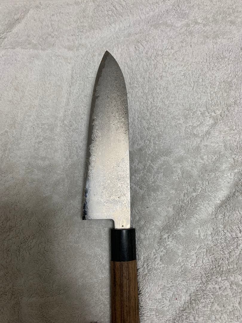 刀舟　和包丁　三徳包丁　ダマスカス風　木柄