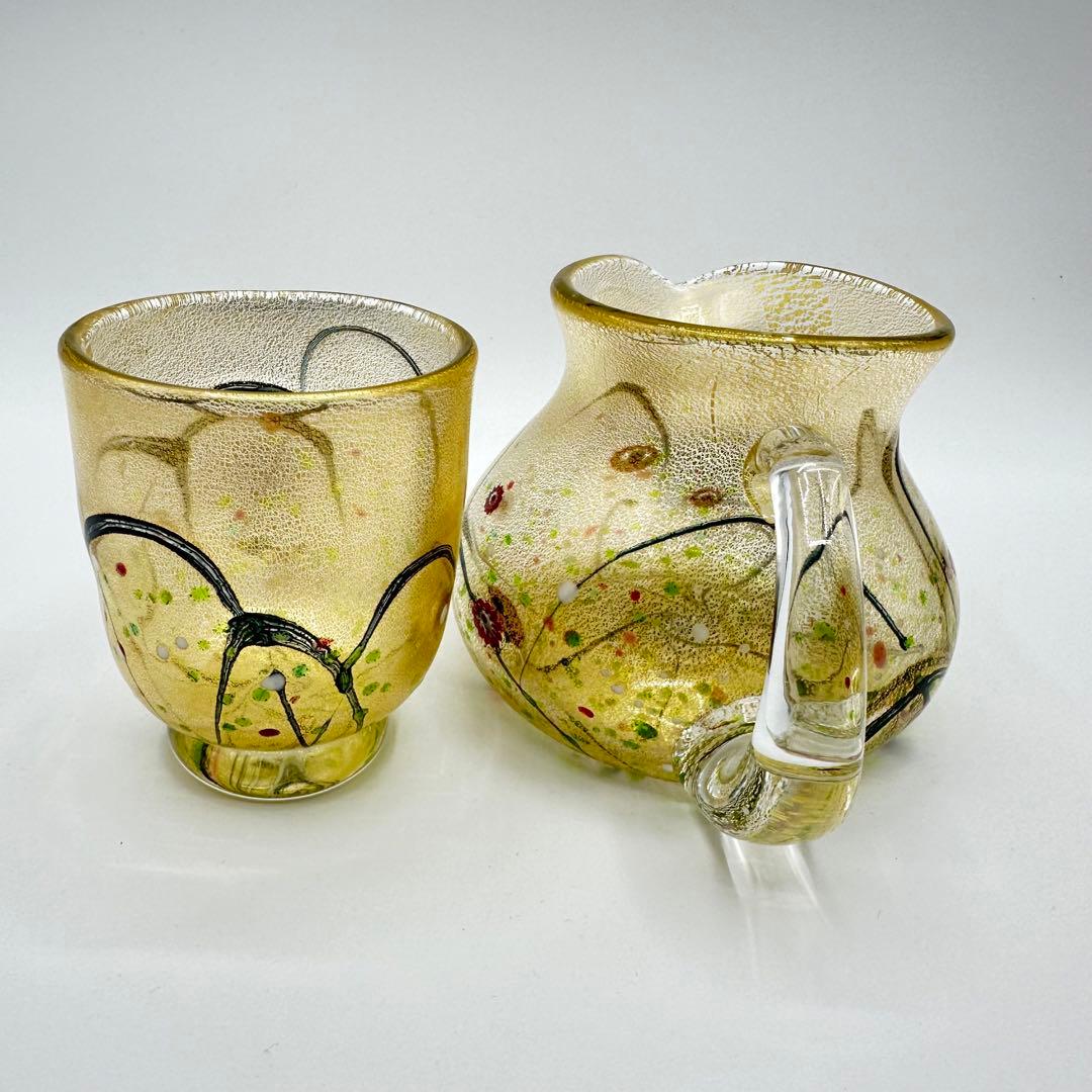 現代の名工/人間国宝 ガラス工芸家 黒木国昭作 コップ　ポット　金彩