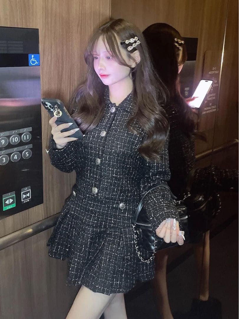 Darich ツイードチェックプリーツミニスカート