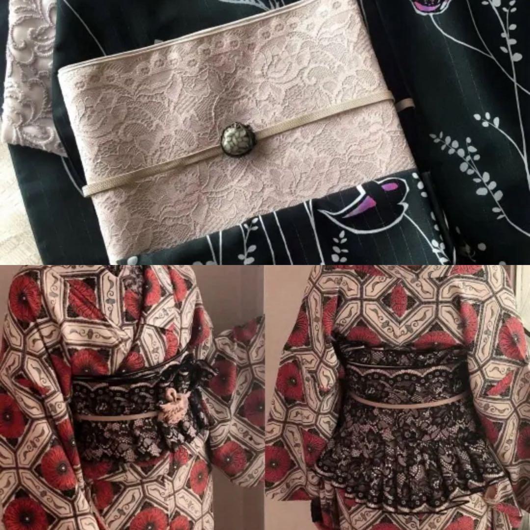 TSUBAKIAN ツバキ庵　兵児帯　ゴシックレース　スカラップ　グレージュ