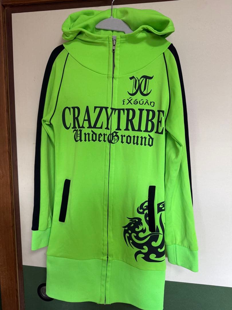 ☆crazy tribe ネオングリーンジャージワンピ☆