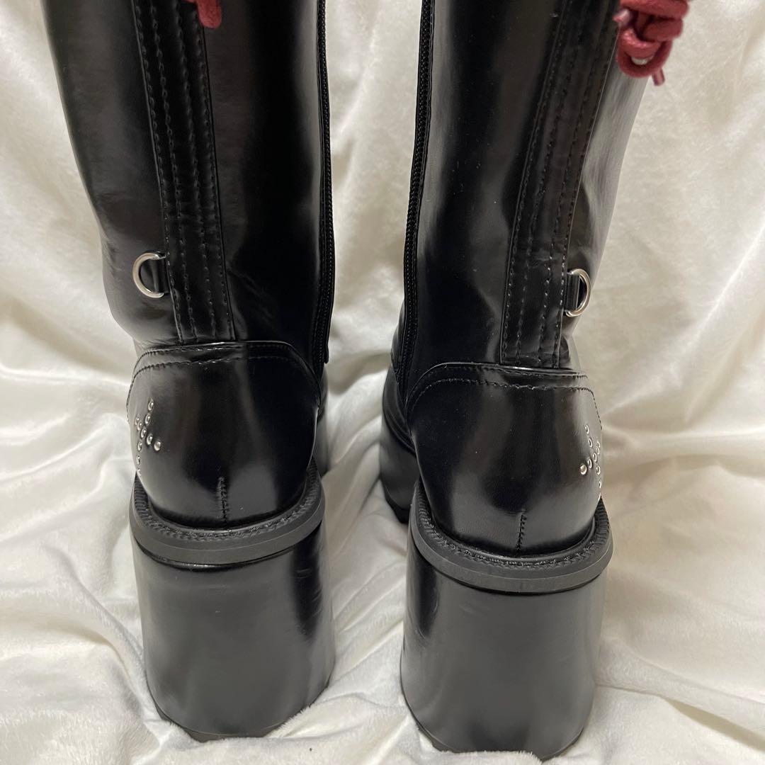 限定品 YOSUKE ヨースケ 厚底 地雷 レースアップ ロングブーツ ベルト