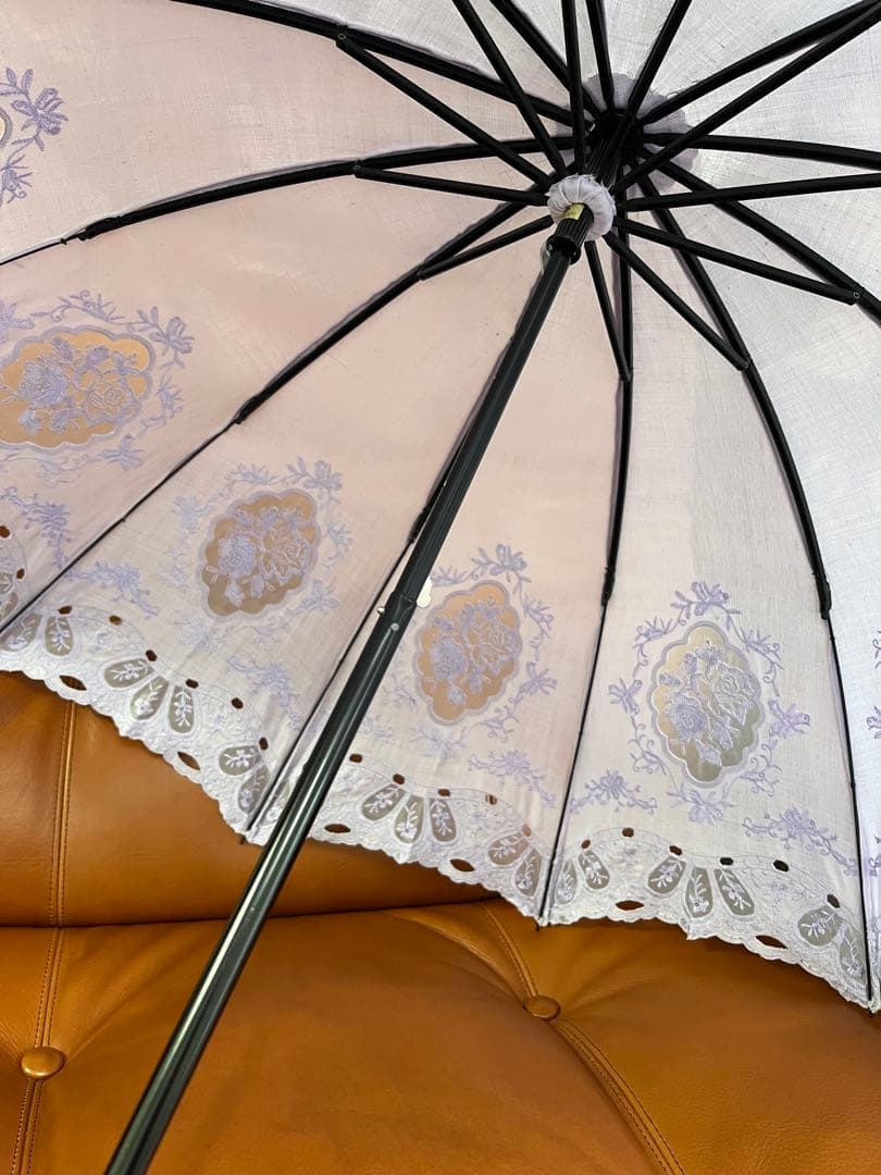 福井洋傘♡刺繍入りライラック日傘 折りたたみ式