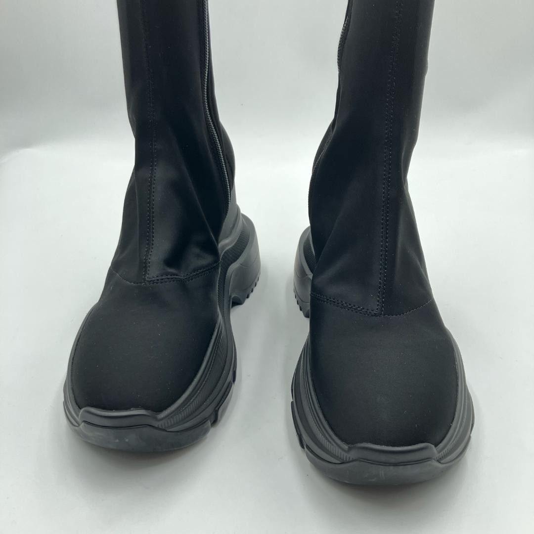 【美品】YELLO　ダブルスニーカーロングブーツ ストレッチ 厚底 ブラック L