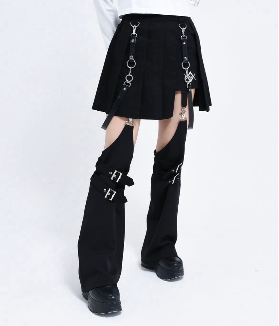 REFLEM レッグカバー付きレイヤードデニムショーパン ブラック 黒