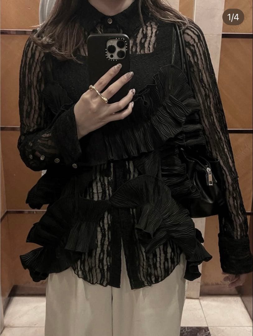 Eaphi TULLE LACE SHIRT ブラック