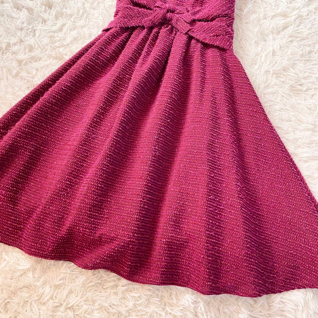 極美品✨Rene TISSUE社製 高級フレアワンピース リボン ワインレッド