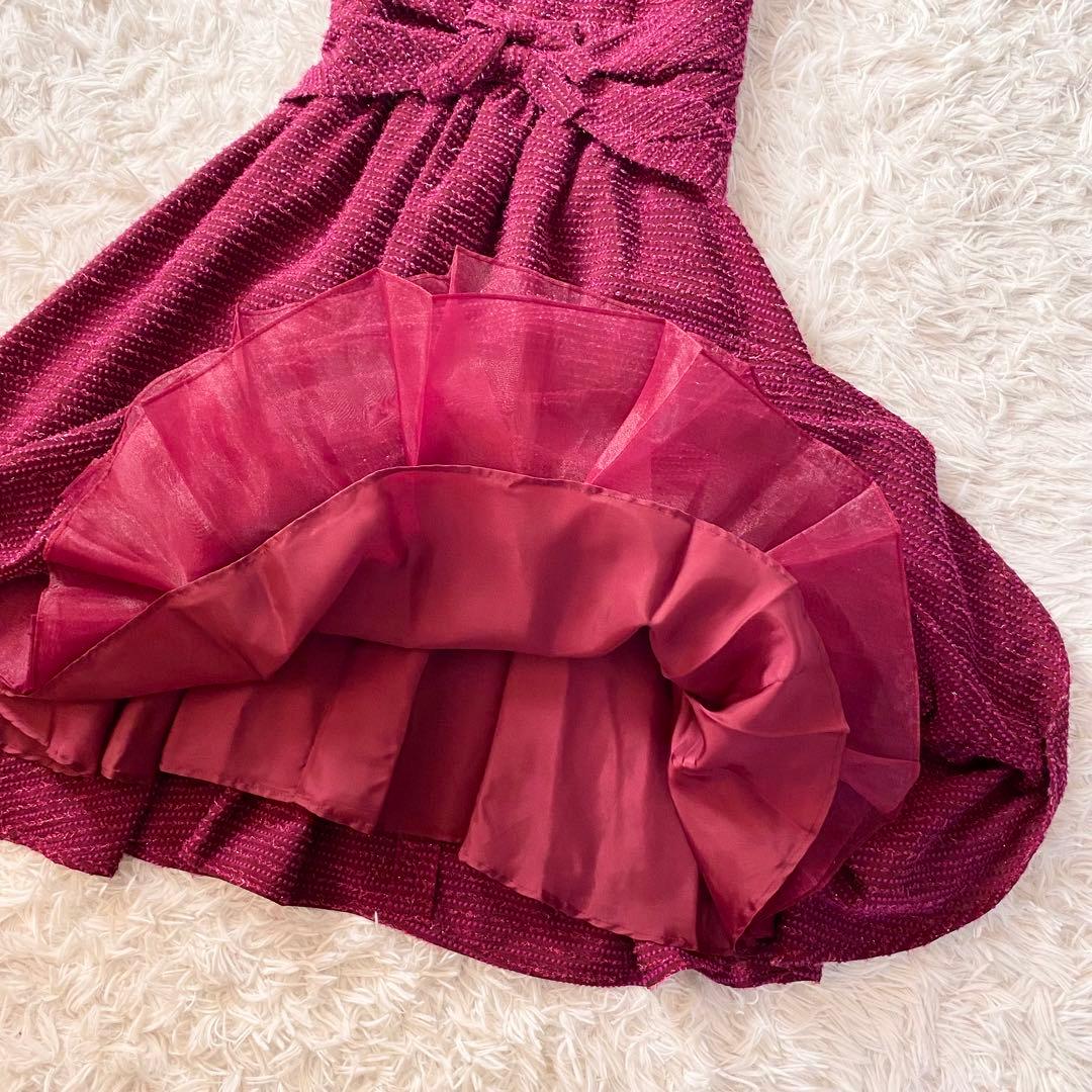 極美品✨Rene TISSUE社製 高級フレアワンピース リボン ワインレッド