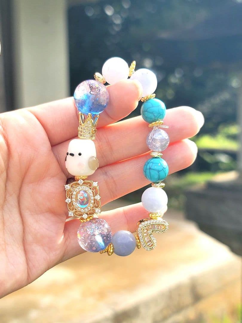 人生を輝かせ前へ進む守護シマエナガグラデーションオルゴブレスレット