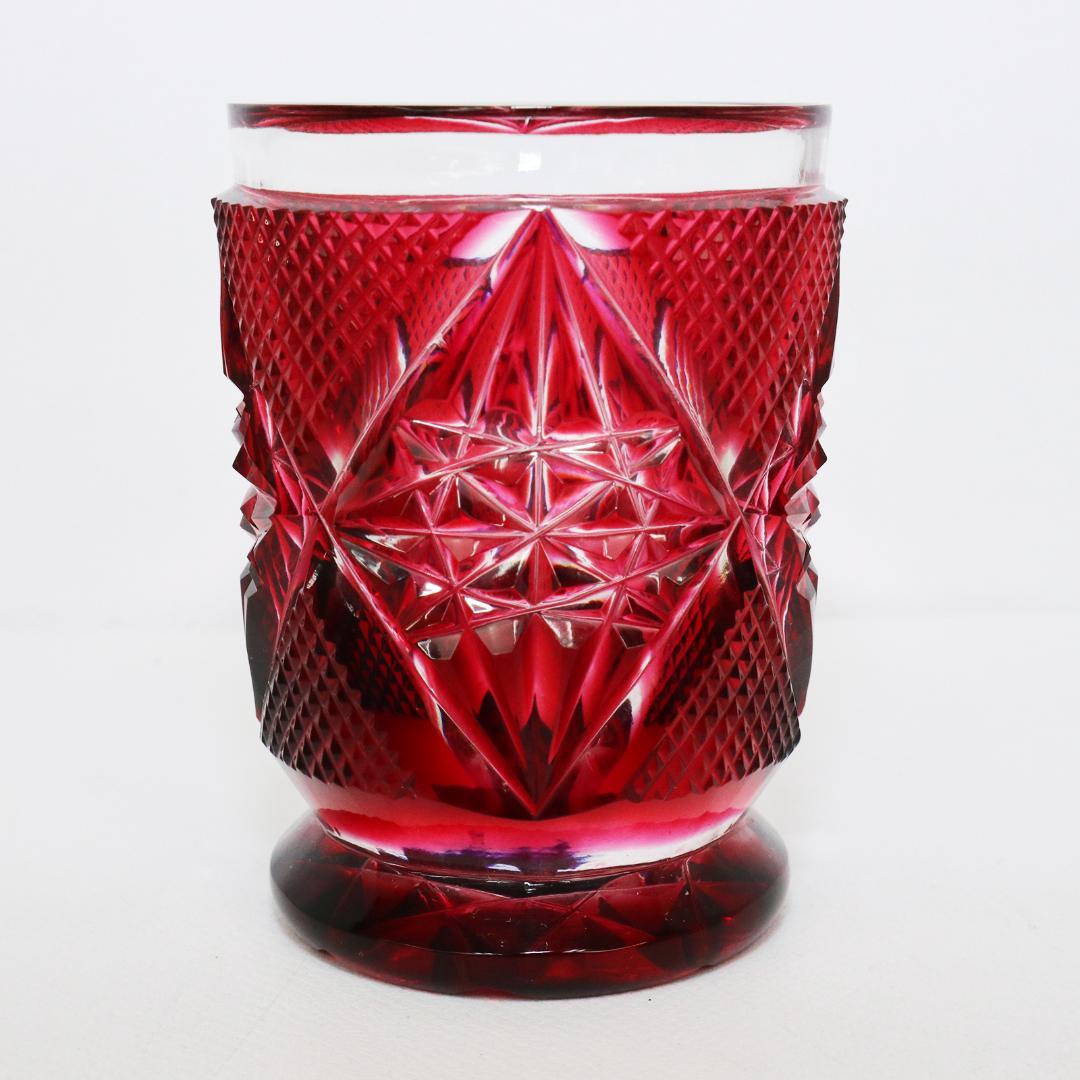 復元 薩摩切子 色被せガラス 切子盃 共布 共箱