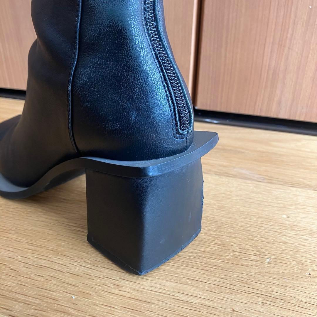 UN3Dアンスリード　ワイドスクエアショートブーツ　22.5~23.5　ブラック