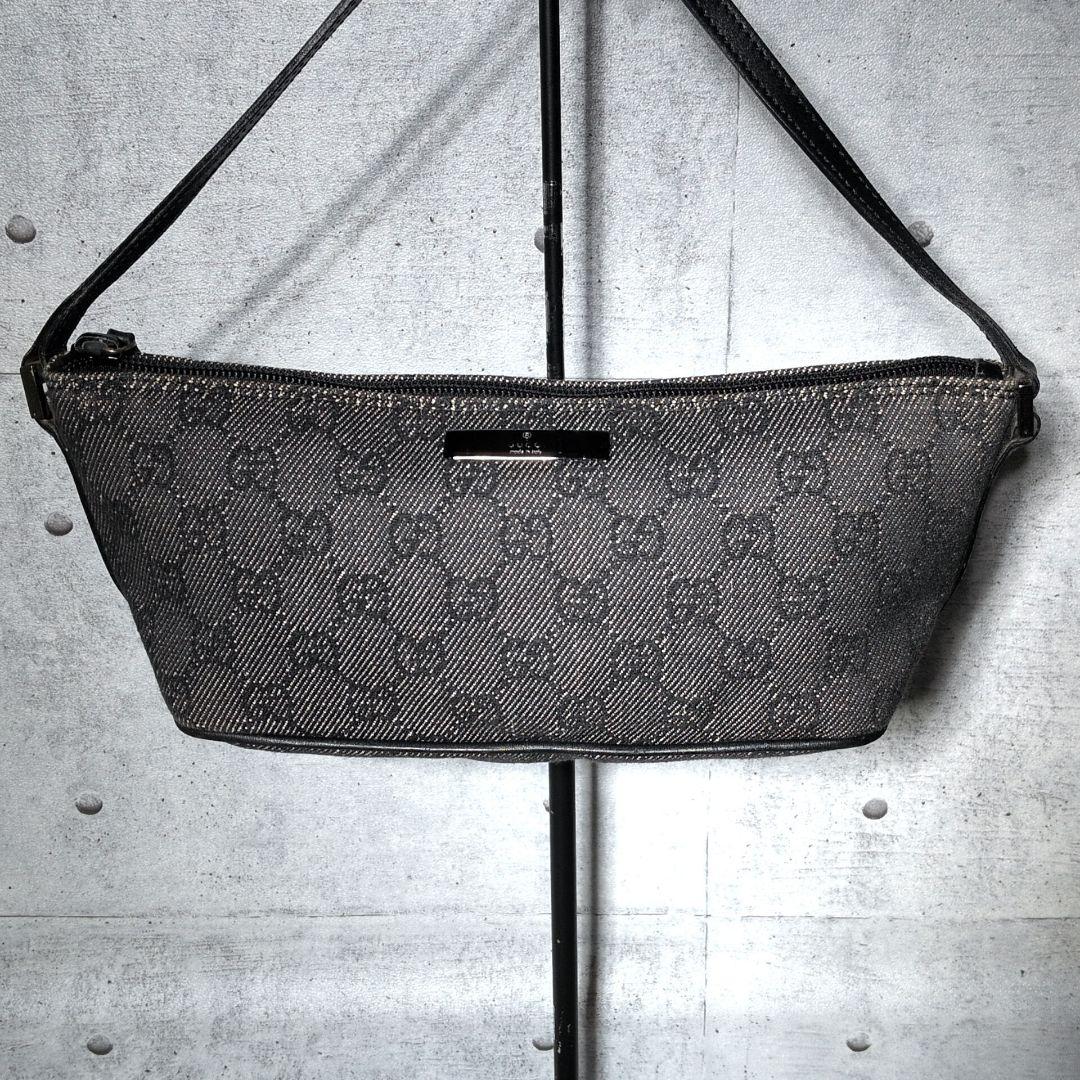 【美品】グッチ　アクセサリーポーチ　GGキャンバス　デニム調　07198　グレー