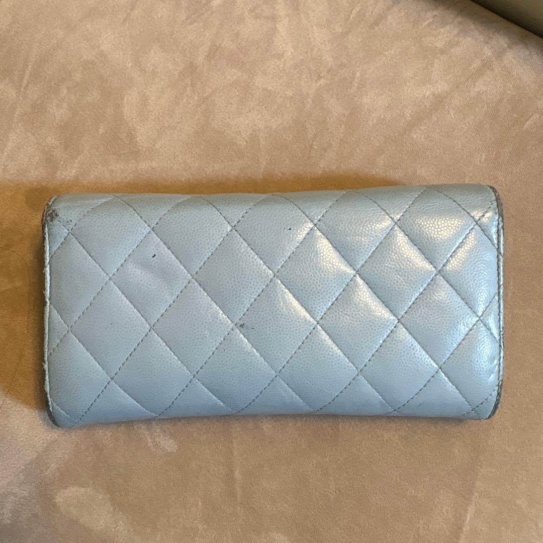 CHANEL ライトブルー キルティング長財布
