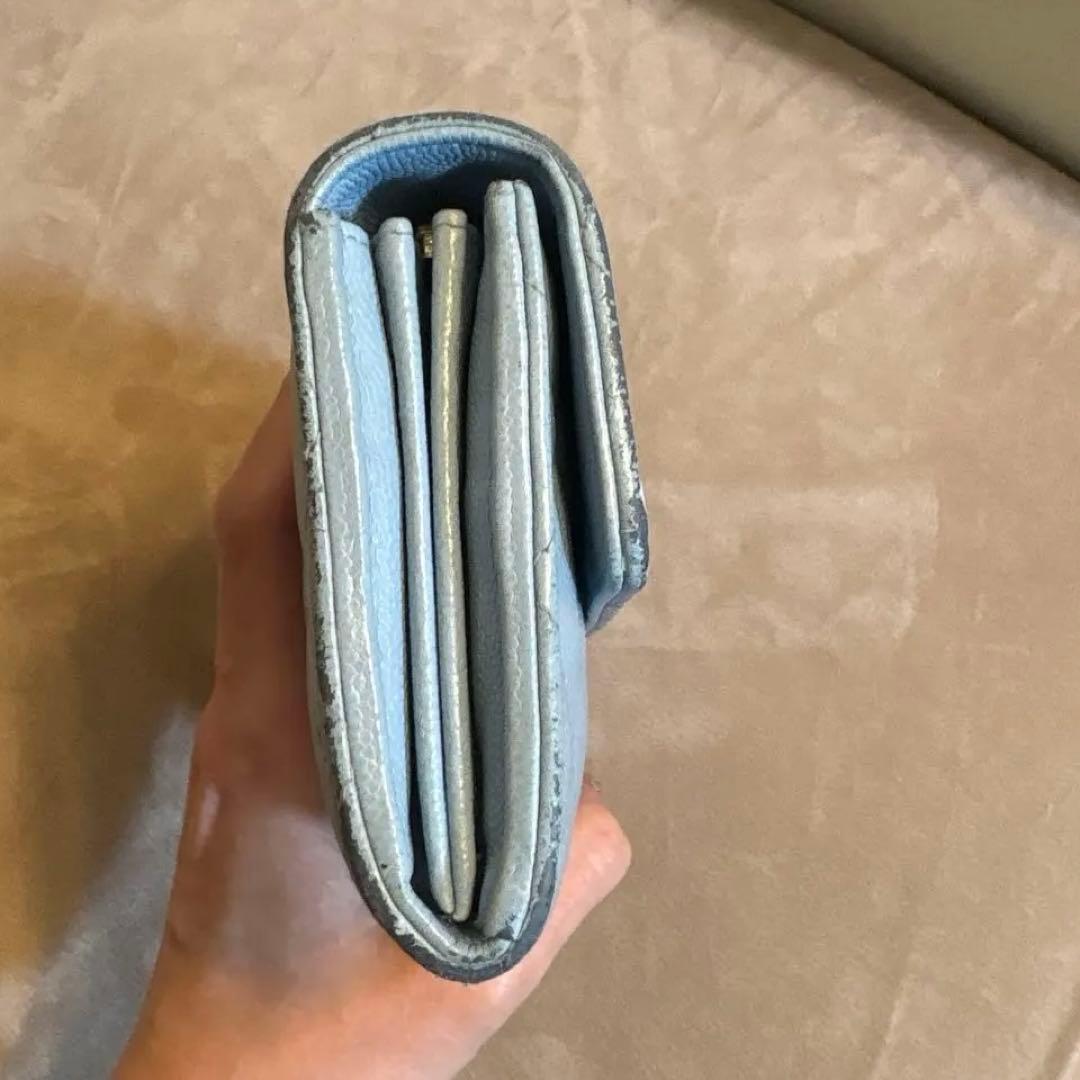 CHANEL ライトブルー キルティング長財布