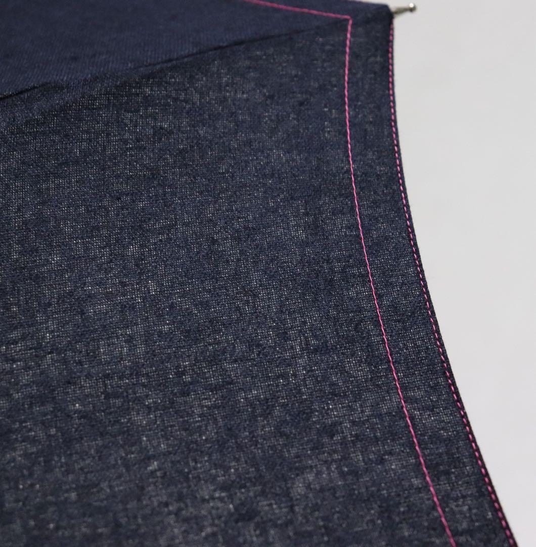 新品 日本製 デニム調生地使用 上品木製わっかハンドル 高級長傘 日傘 8本骨