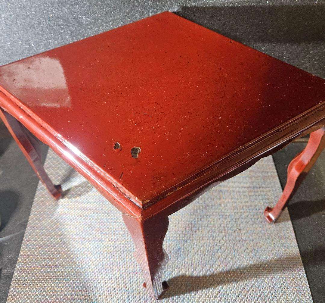 明治時代　木製　朱漆塗　四脚　香炉台　花台　盆栽台　台子　茶棚　茶道具　オブジェ