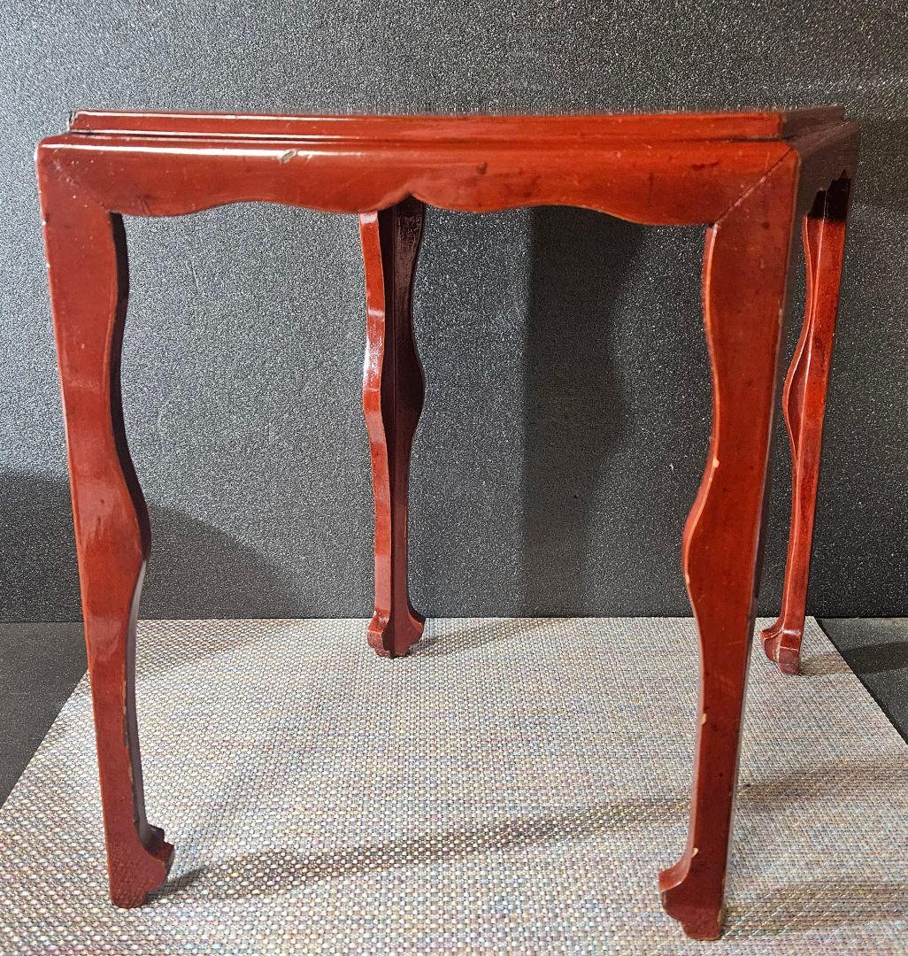 明治時代　木製　朱漆塗　四脚　香炉台　花台　盆栽台　台子　茶棚　茶道具　オブジェ