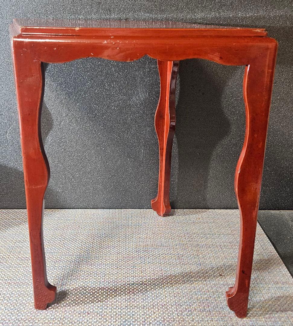 明治時代　木製　朱漆塗　四脚　香炉台　花台　盆栽台　台子　茶棚　茶道具　オブジェ