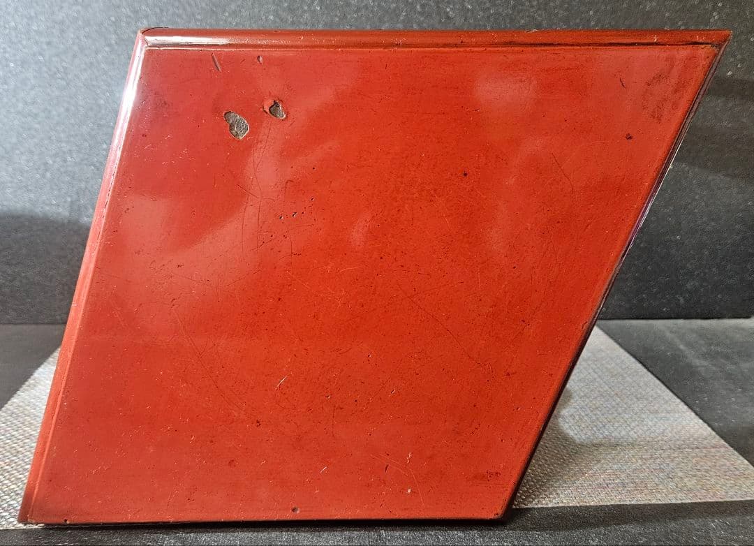 明治時代　木製　朱漆塗　四脚　香炉台　花台　盆栽台　台子　茶棚　茶道具　オブジェ