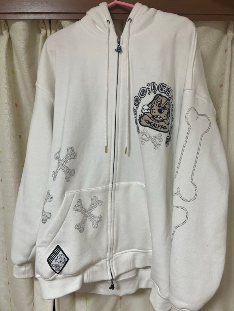 GALFY ピカピカ骨骨パーカー 大型犬 ホワイト