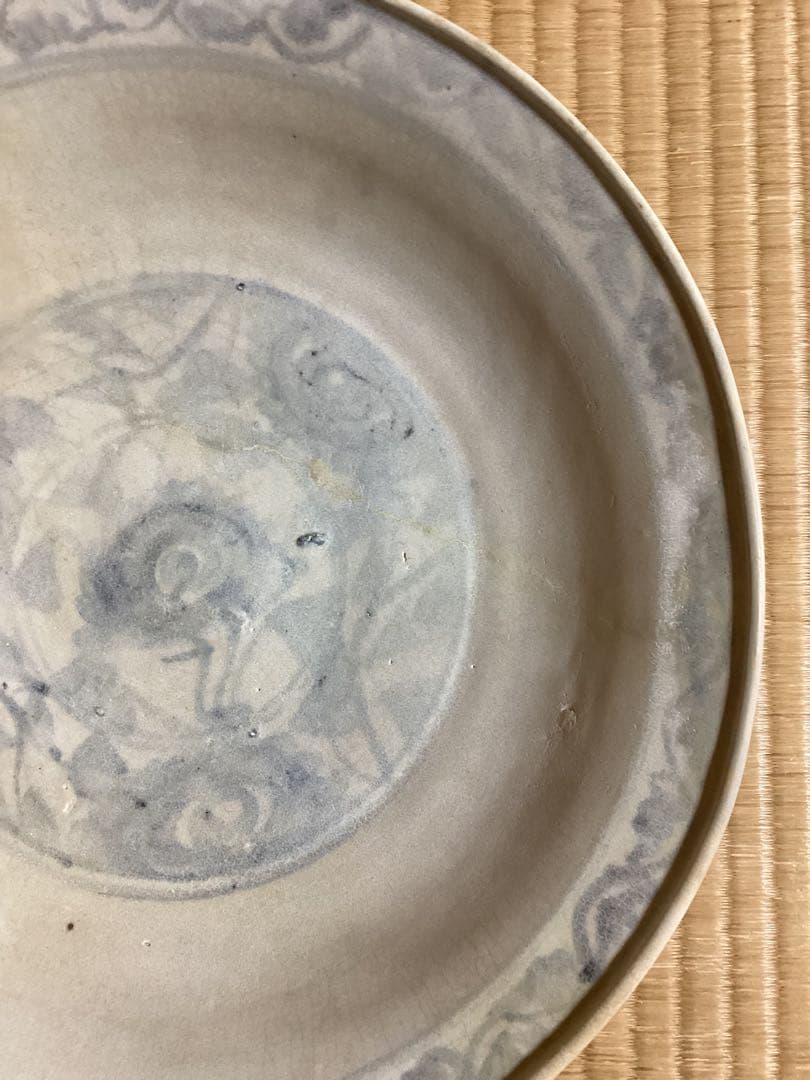 骨董古美術鉄絵花文大皿　古陶器　タイ　スコータイ時代　カロン窯　コレクター所蔵品