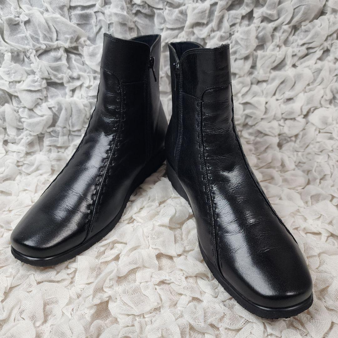 未使用 ペダラ スクエアトゥ サイドジップ レザー ブーツ