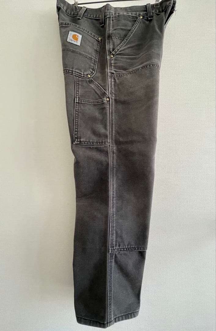 90sカーハートUSA製carharttダブルニー黒ワークパンツダック地フェード