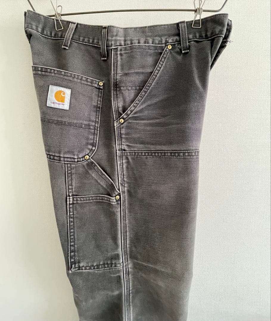 90sカーハートUSA製carharttダブルニー黒ワークパンツダック地フェード